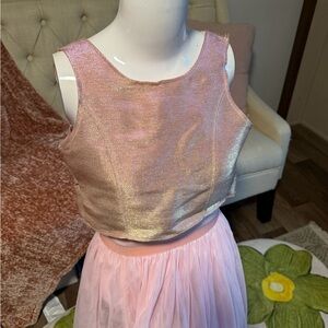 Diva Shimmer Rose Gold Crop Top & Pink Tulle Skirt Two-Piece Dress